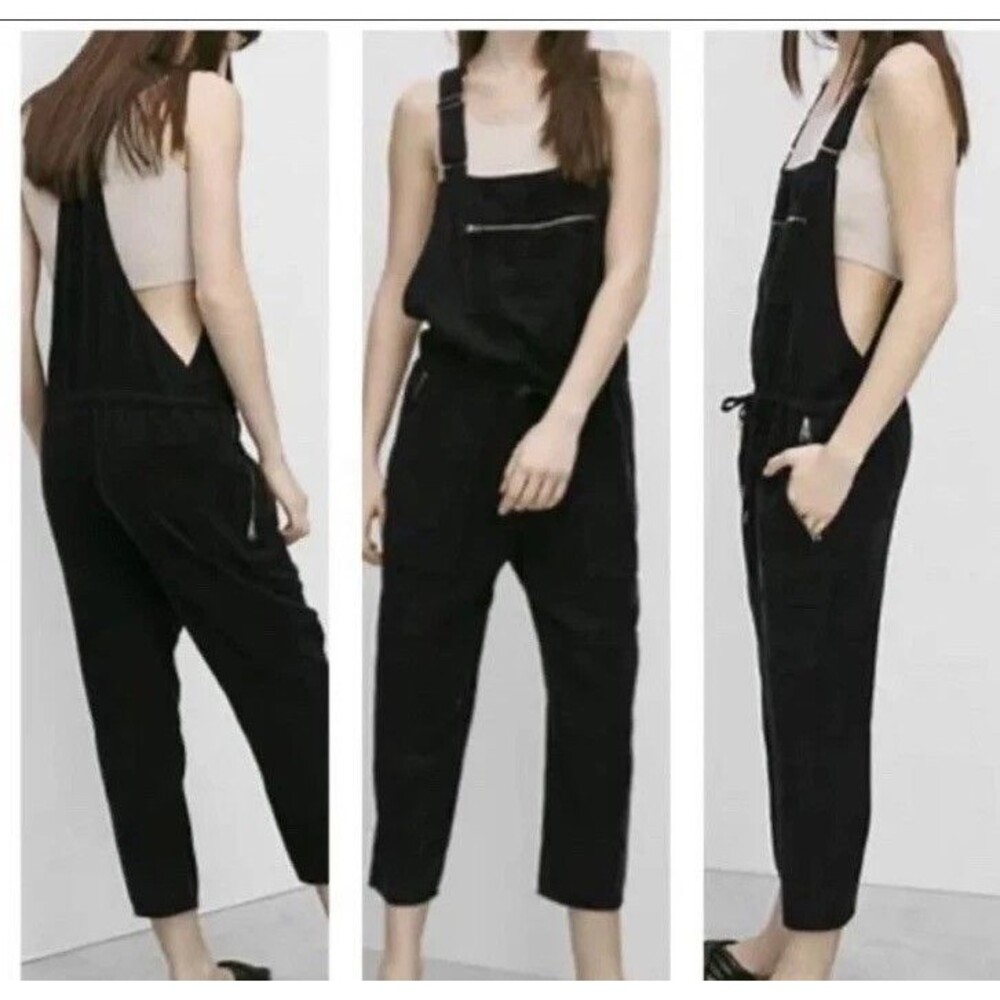 Aritzia Wilfred Free Valletta Overalls XS Black Workwear Drape Twill EUC B54